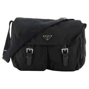 Authentic Prada Medium Double Pocket Messenger Bag Tessuto